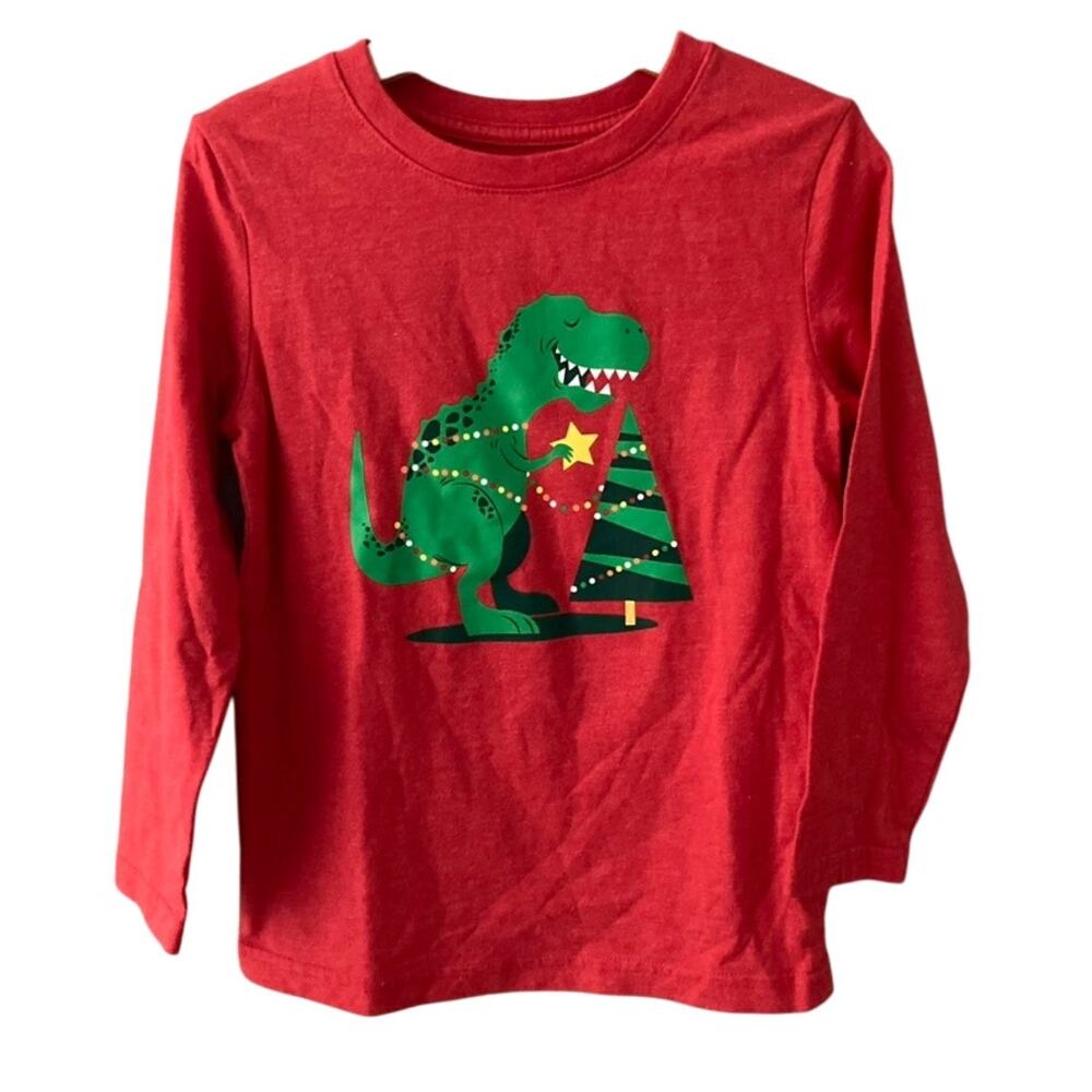 Cat & Jack Christmas Dinosaur Long Sleeve Tee - Red - 5T